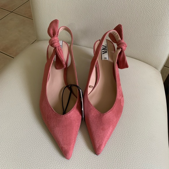 Zara Heeled Suede Slingback Shoes With Bow - Picture 9 of 16
